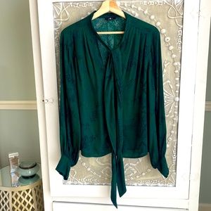 7 For All Mankind Deep Green Snake Texture Print  Blouse, Size Large